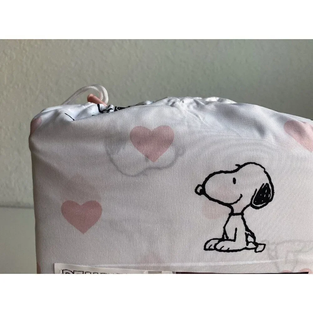 4 Pc Peanuts Snoopy Pink Hearts Valentines Day QUEEN Size Sheet Set Soft‎ NEW
